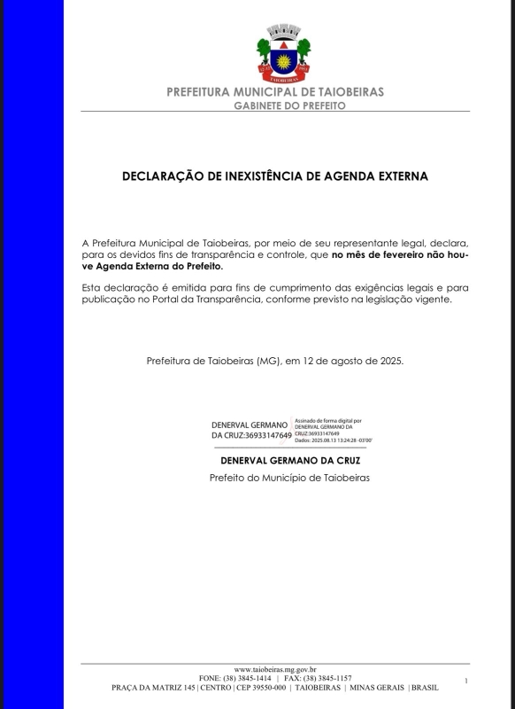 DECLARAÇÃO DE INEXISTÊNCIA DE AGENDA EXTERNA